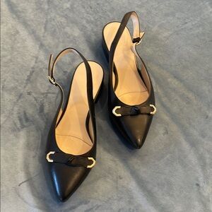 Cole Haan Black Sling Back Low Heels with Pointed Toe size 8.5